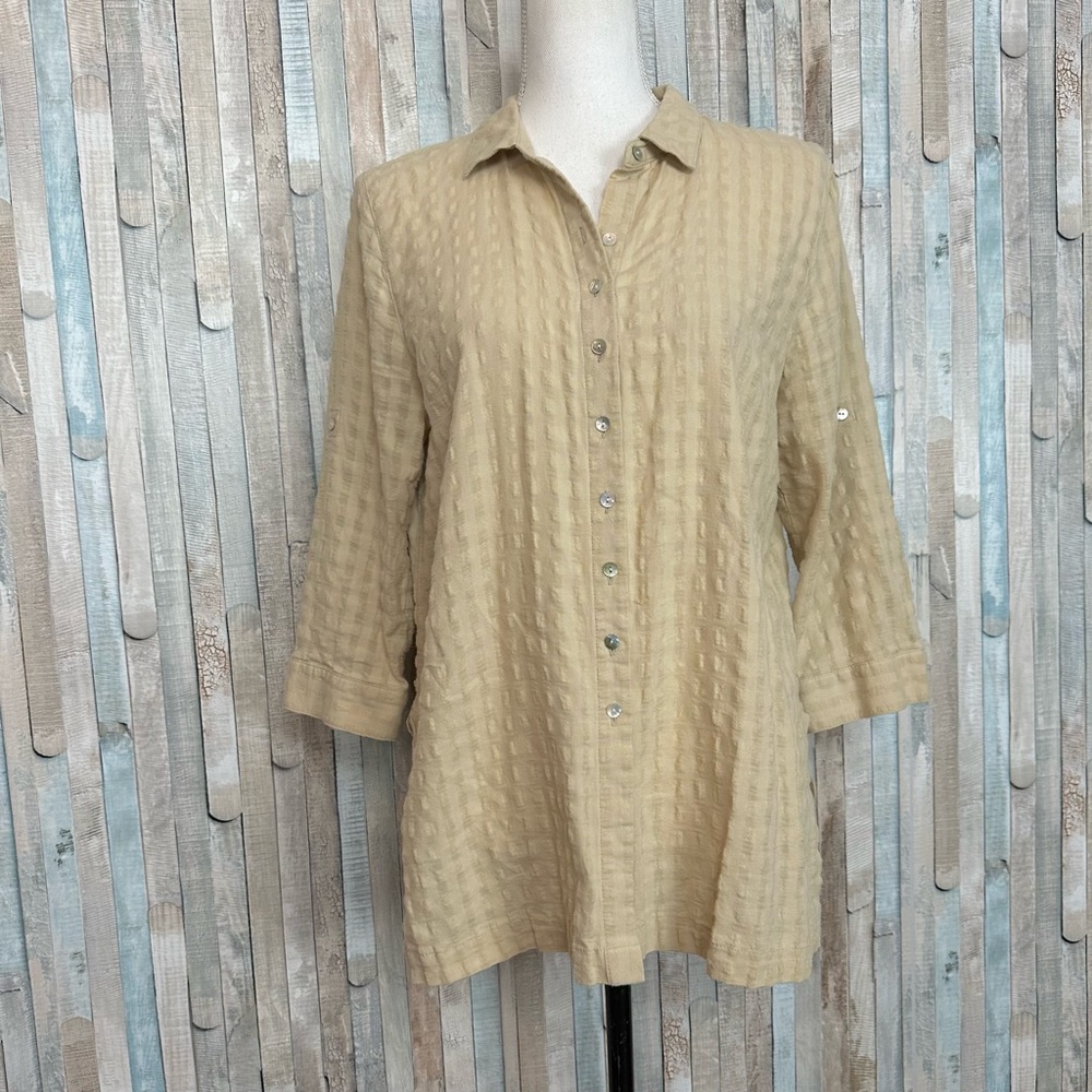 J Jill PM M Gauzy Button Down Shirt Blouse Top Lightweight Lagenlook‎ Minimalist